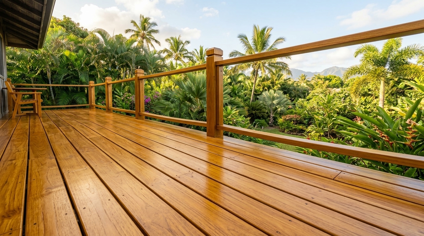 Restored Elegant Golden Teak Wooden Deck